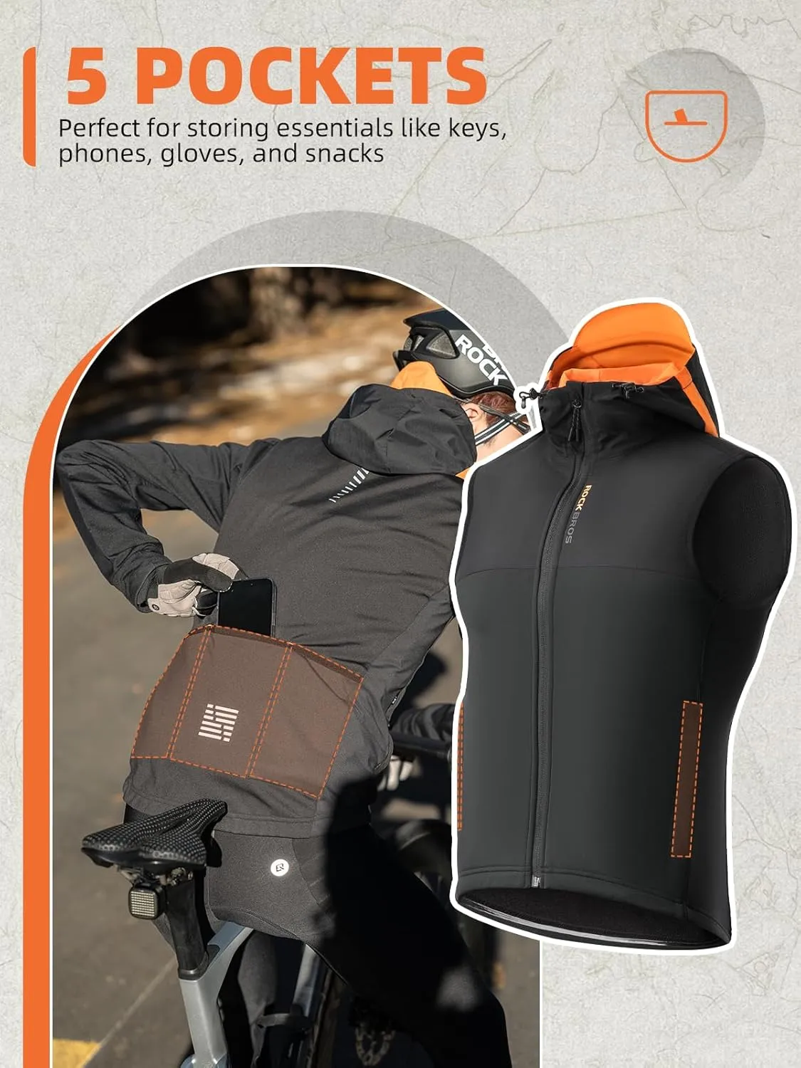 ROCKBROS Cycling Vest Winter Men's Vest Warm Outerwear Vest for Men Fleece Lined Windproof Sleeveless Jacket