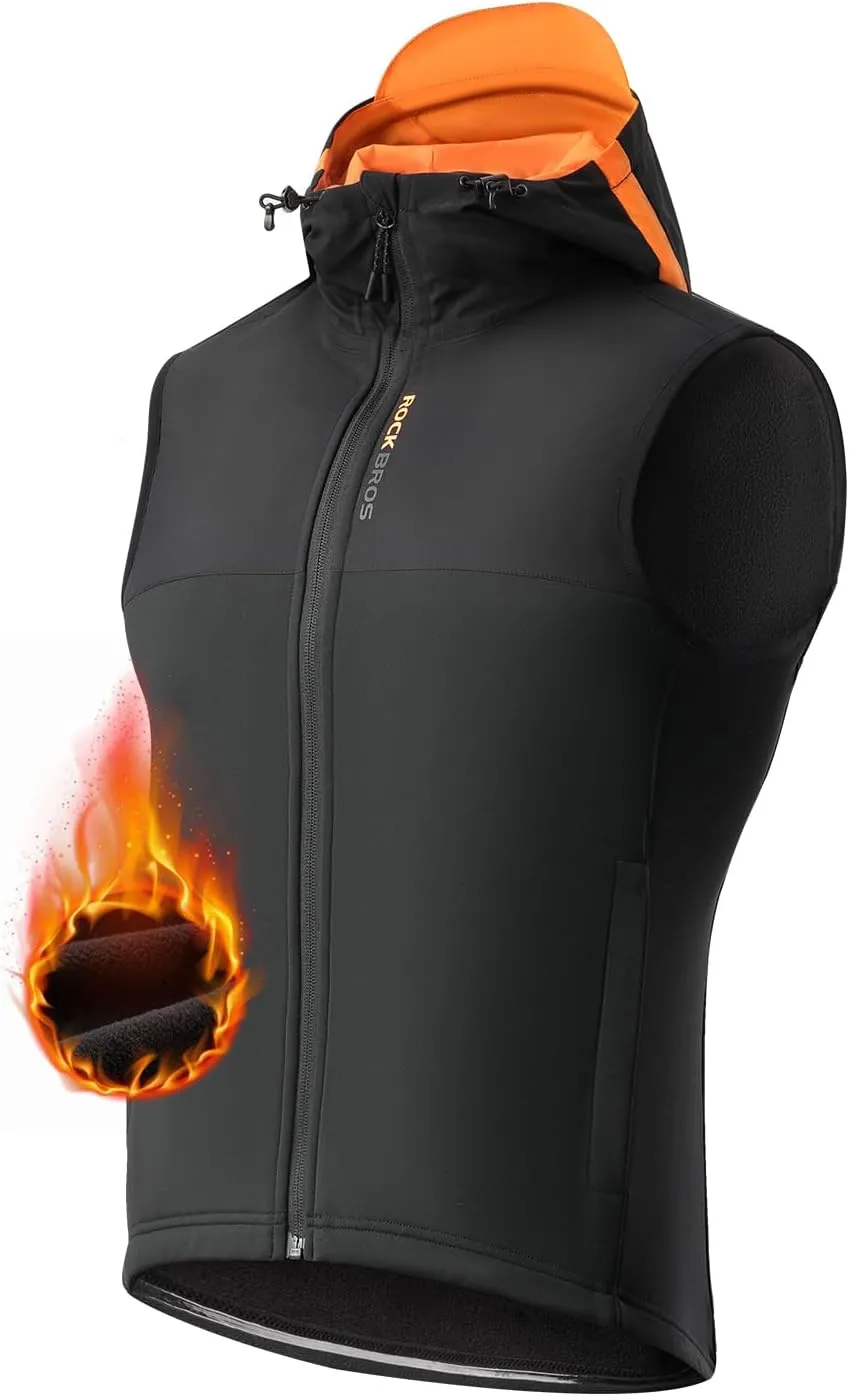 ROCKBROS Cycling Vest Winter Men's Vest Warm Outerwear Vest for Men Fleece Lined Windproof Sleeveless Jacket