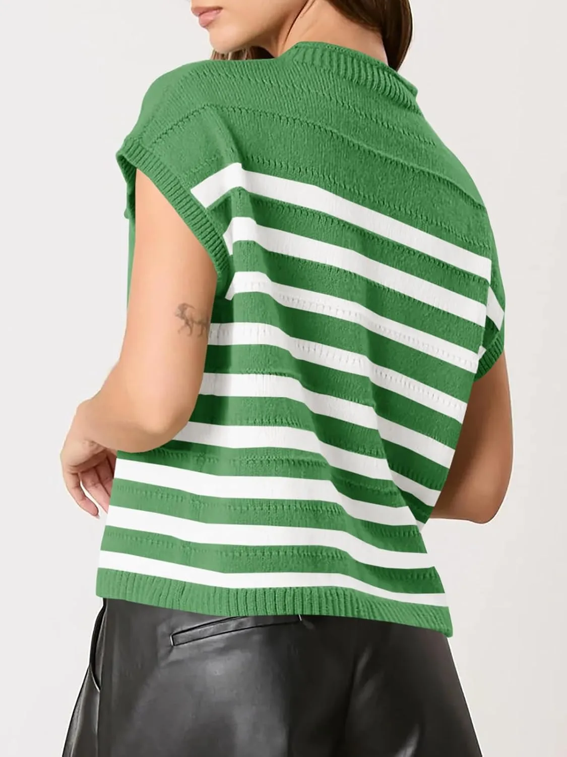Saodimallsu Womens Striped Sweater Vest Casual Cap Sleeve Knit Summer Tops Crewneck Loose Sleeveless Trendy Tank Top