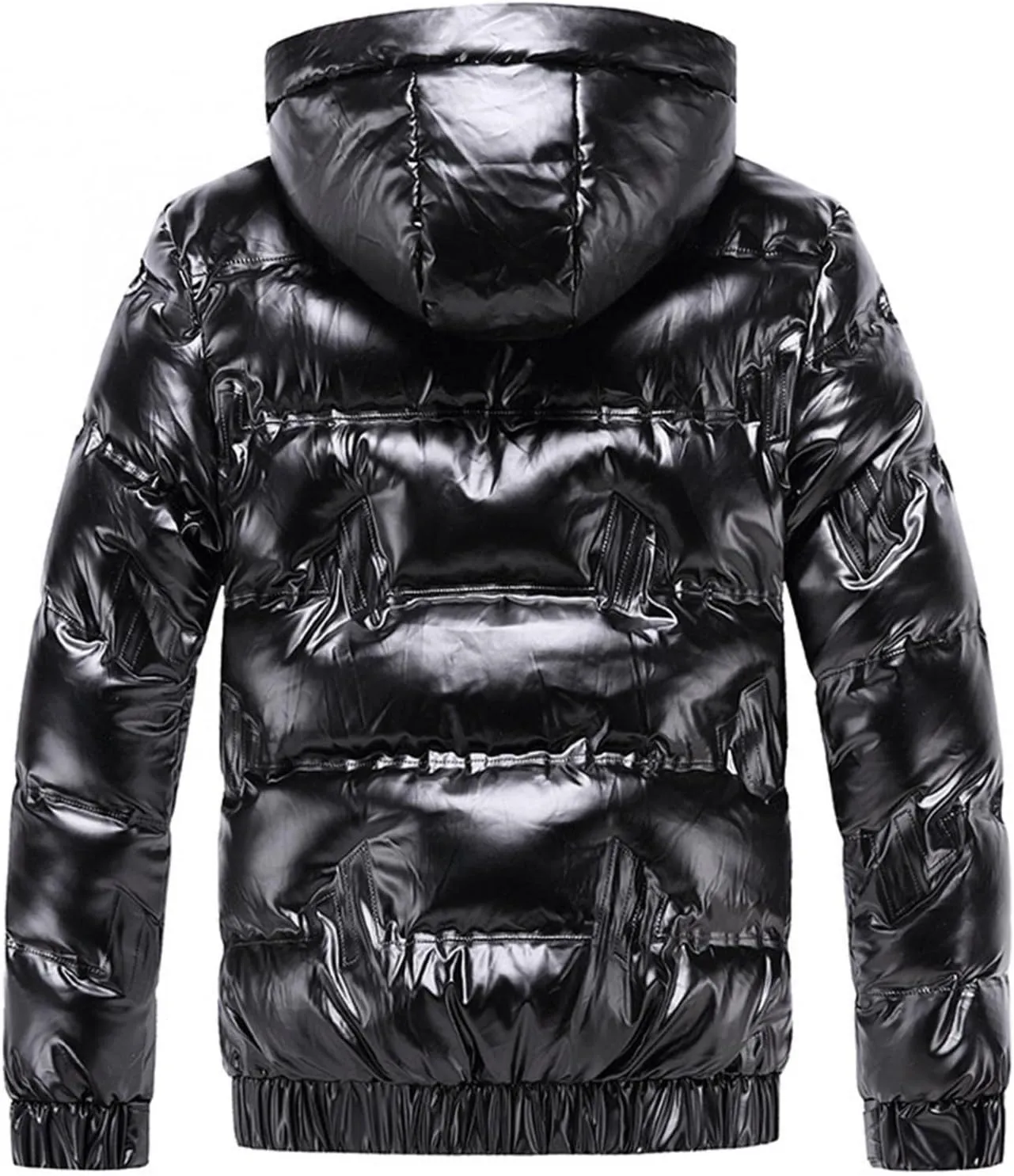 Saohuo Winter Puffer Jacket for Men Warm Thicken Shiny Zip Down Jackets with Detachable Hood Bubble Overcoat Outerwear