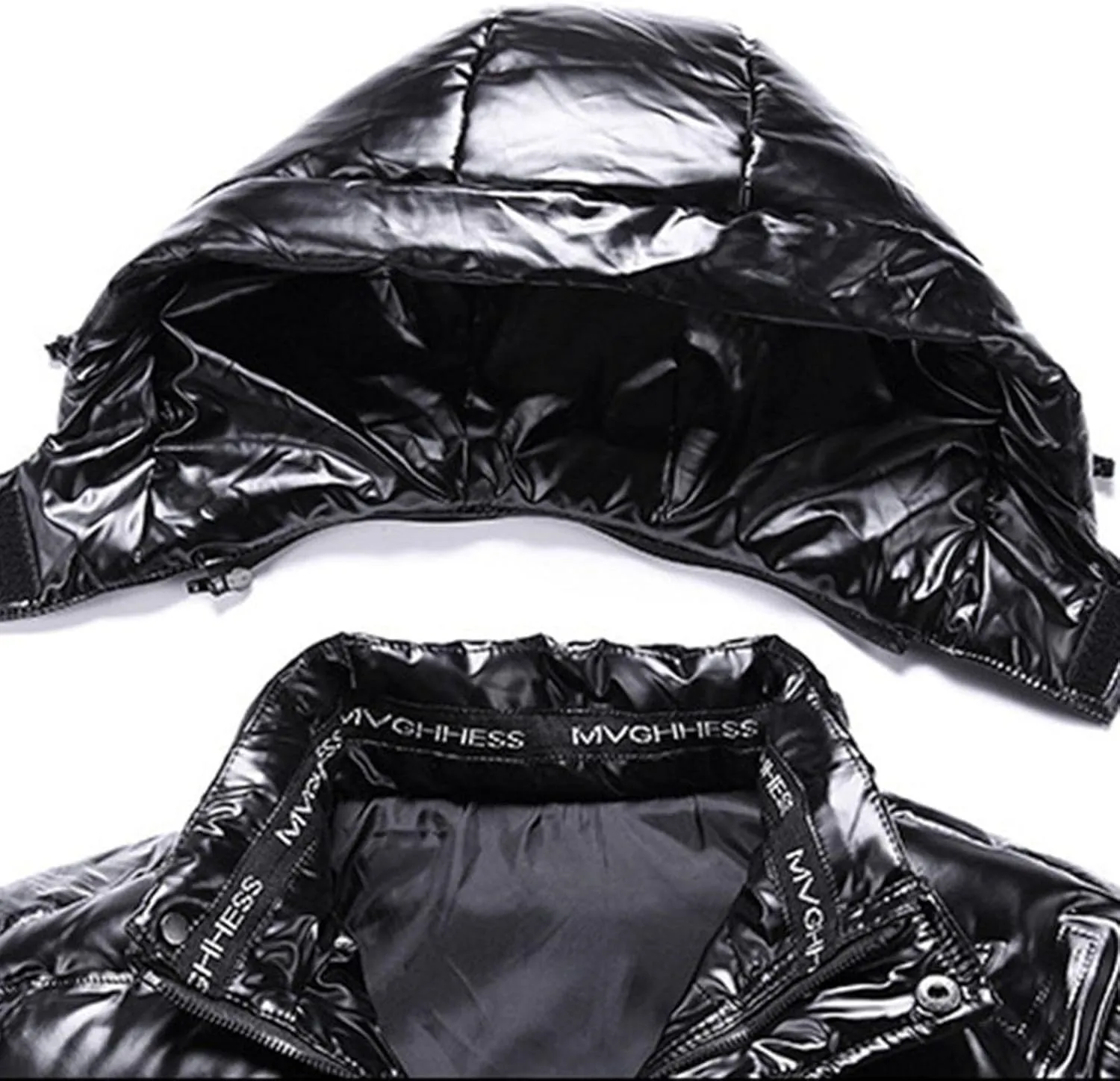Saohuo Winter Puffer Jacket for Men Warm Thicken Shiny Zip Down Jackets with Detachable Hood Bubble Overcoat Outerwear