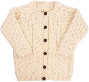 SAOL Aran Cardigan for Kids: 100% Merino Wool, Crew Neck, and Button Front - Made in Ireland