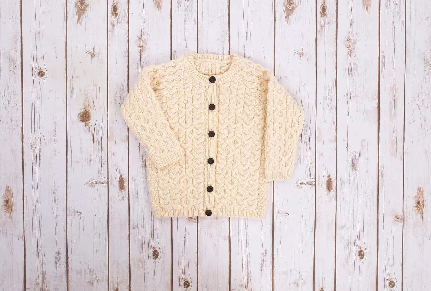 SAOL Aran Cardigan for Kids: 100% Merino Wool, Crew Neck, and Button Front - Made in Ireland