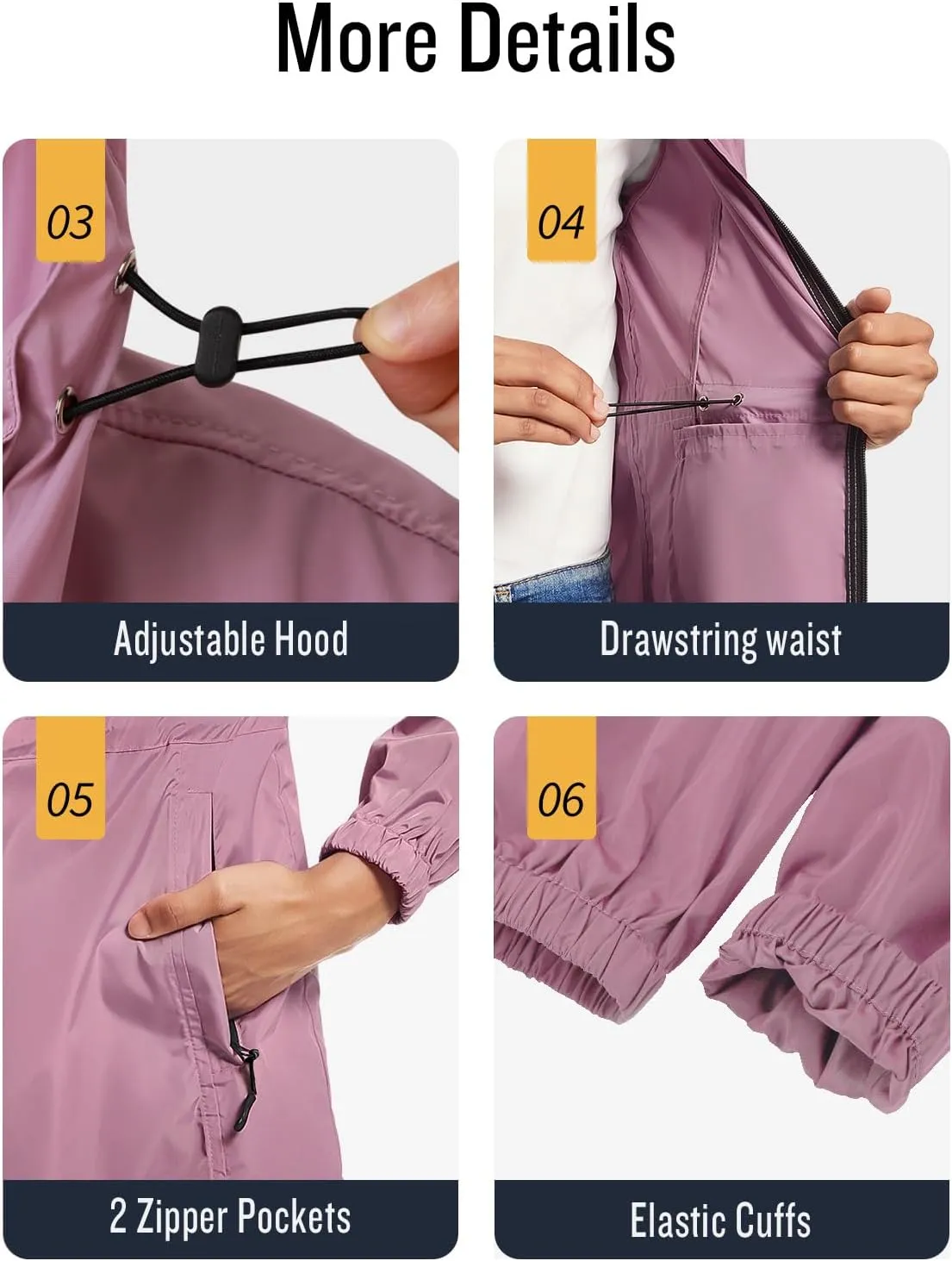 SaphiRose Women's Long Packable Raincoat Waterproof Rain Jacket Lightweight Outdoor Windbreaker with Hood