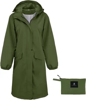 SaphiRose Women's Long Rain Jacket Waterproof Lightweight Hooded Raincoat Packable Knee Length Rain coat