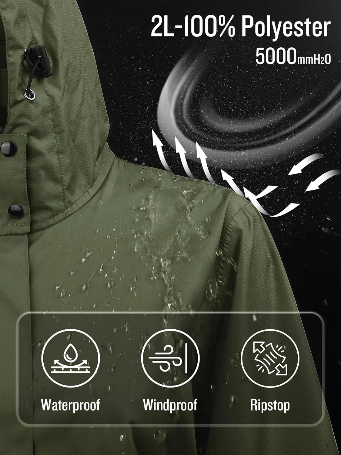 SaphiRose Women's Long Rain Jacket Waterproof Lightweight Hooded Raincoat Packable Knee Length Rain coat
