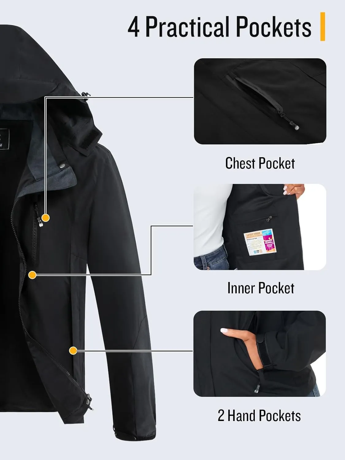 SaphiRose Womens Waterproof Rain jacket Lightweight Active Outdoor Raincoat with Removable Hood