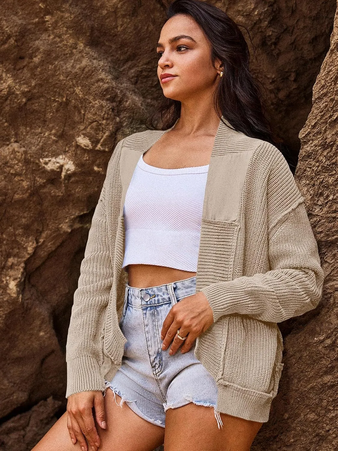 SENSERISE Womens Cardigan Sweaters Cable Knit Sweater Open Front Long Sleeve Chunky Cardigan Outerwear Coats