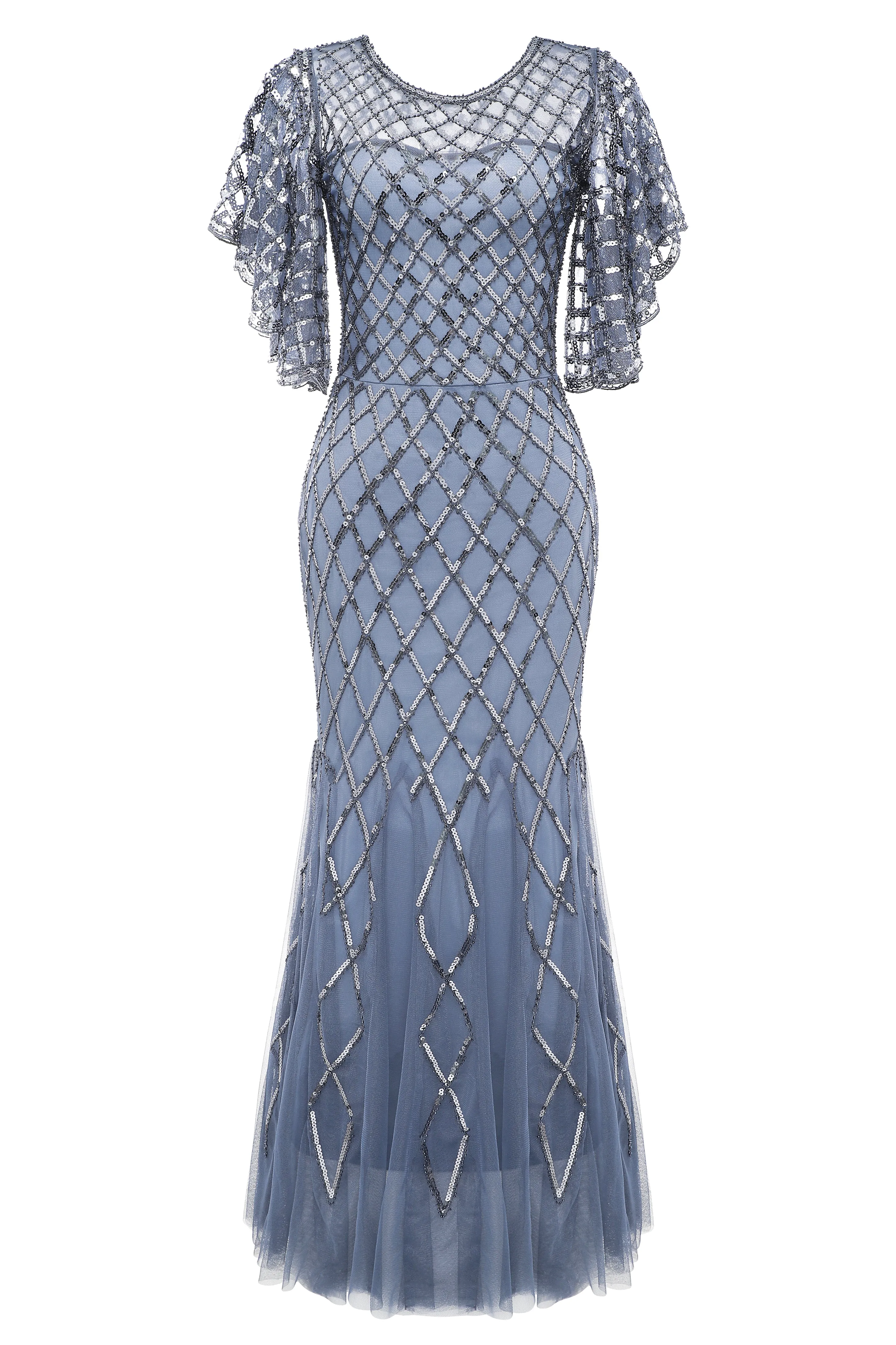 Sequined Striped Mesh Mermaid Dress