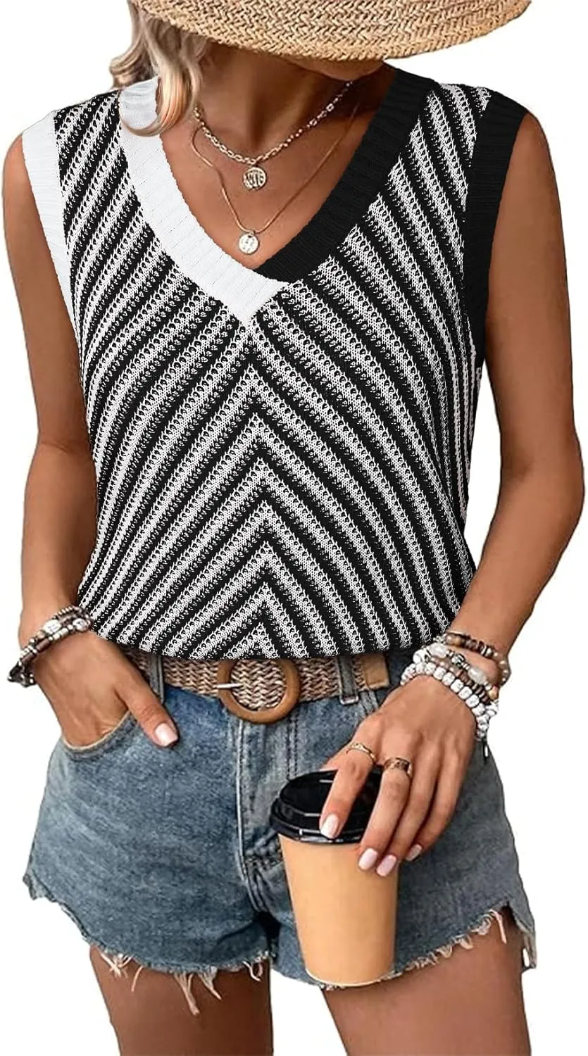 SHEWIN Tank Tops for Women 2025 Casual Sleeveless Shirts Knit Sweater Vest V Neck Summer Tops