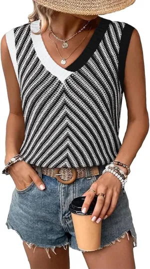 SHEWIN Tank Tops for Women 2025 Casual Sleeveless Shirts Knit Sweater Vest V Neck Summer Tops