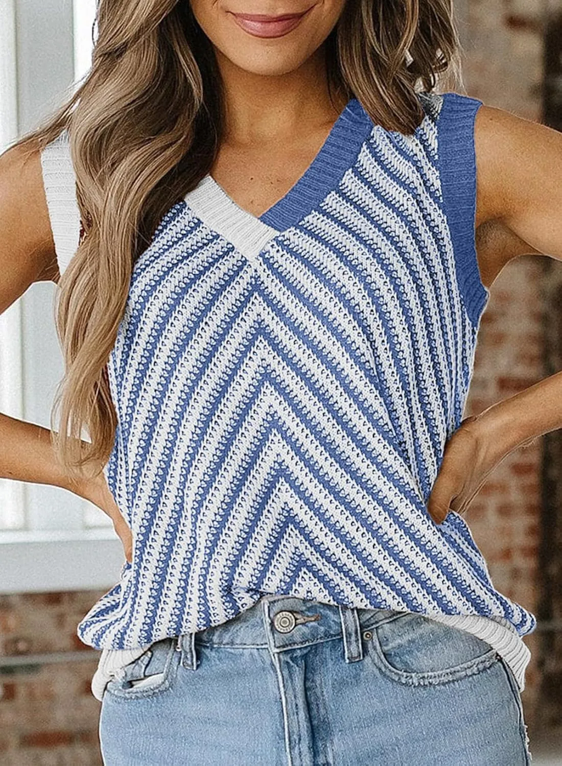 SHEWIN Tank Tops for Women 2025 Casual Sleeveless Shirts Knit Sweater Vest V Neck Summer Tops
