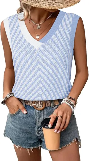SHEWIN Tank Tops for Women 2025 Casual Sleeveless Shirts Knit Sweater Vest V Neck Summer Tops