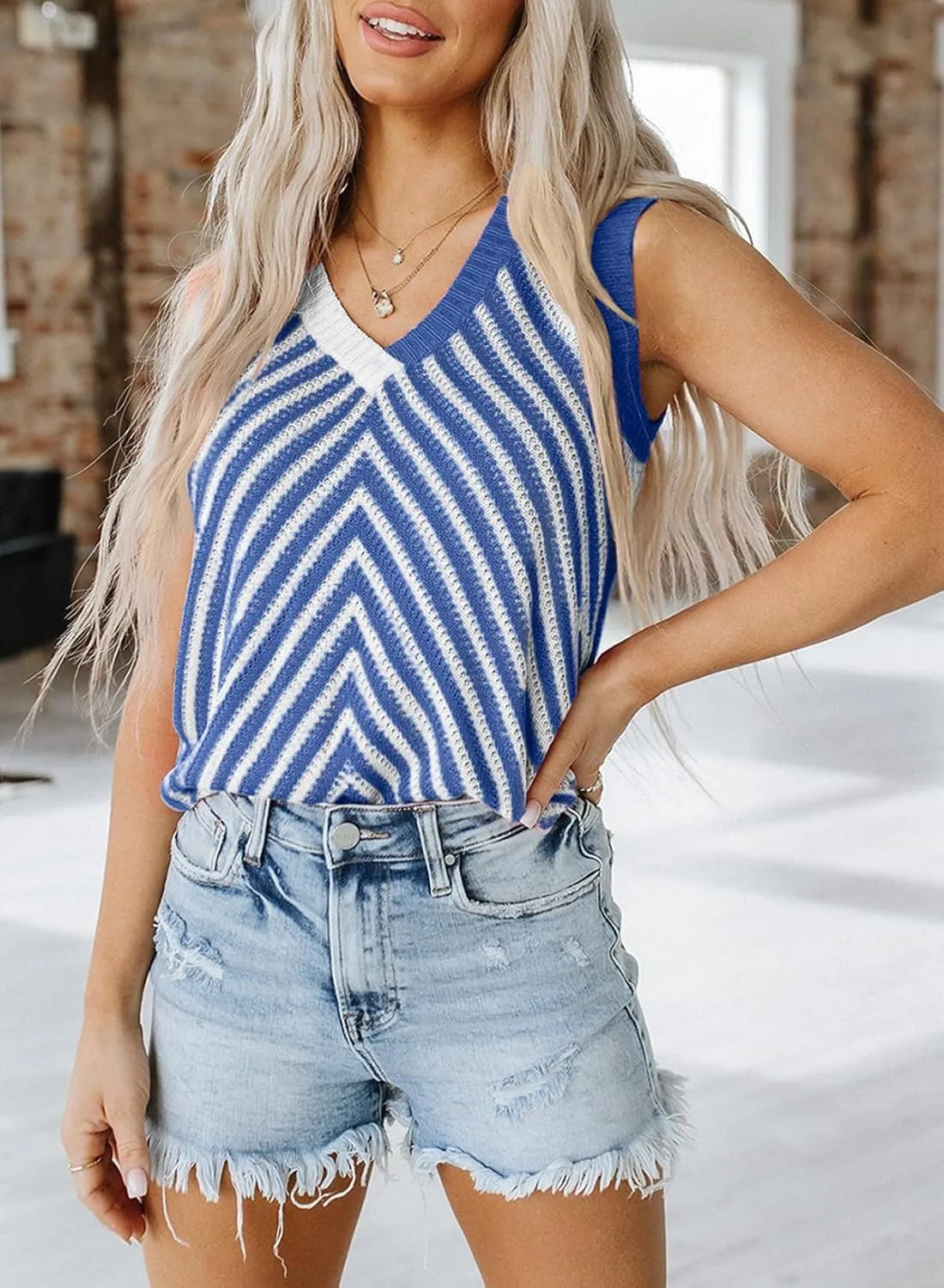 SHEWIN Tank Tops for Women 2025 Casual Sleeveless Shirts Knit Sweater Vest V Neck Summer Tops
