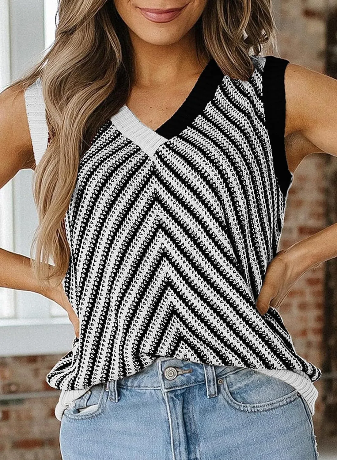 SHEWIN Tank Tops for Women 2025 Casual Sleeveless Shirts Knit Sweater Vest V Neck Summer Tops