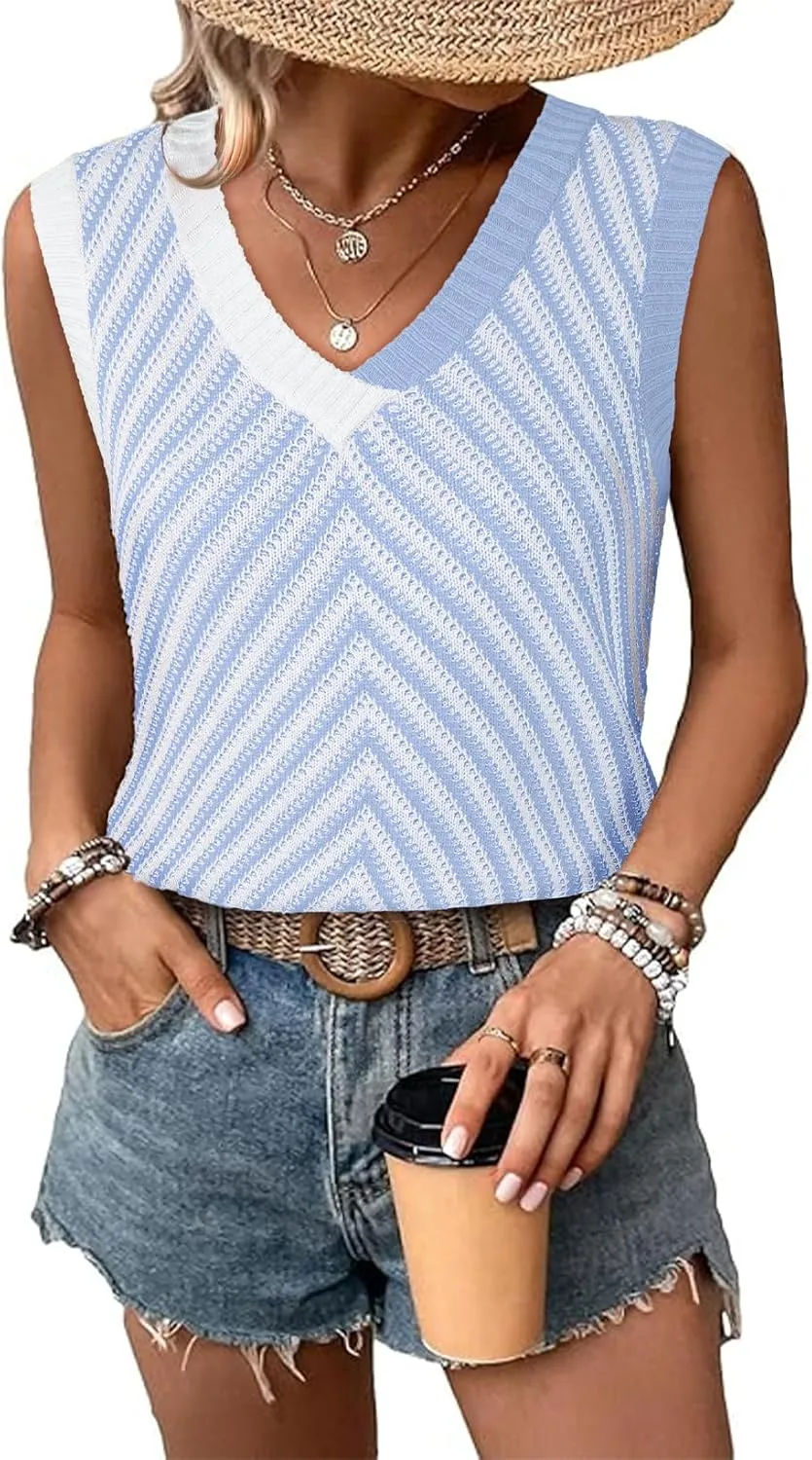 SHEWIN Tank Tops for Women 2025 Casual Sleeveless Shirts Knit Sweater Vest V Neck Summer Tops