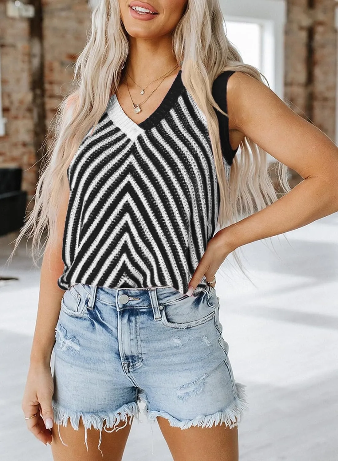 SHEWIN Tank Tops for Women 2025 Casual Sleeveless Shirts Knit Sweater Vest V Neck Summer Tops