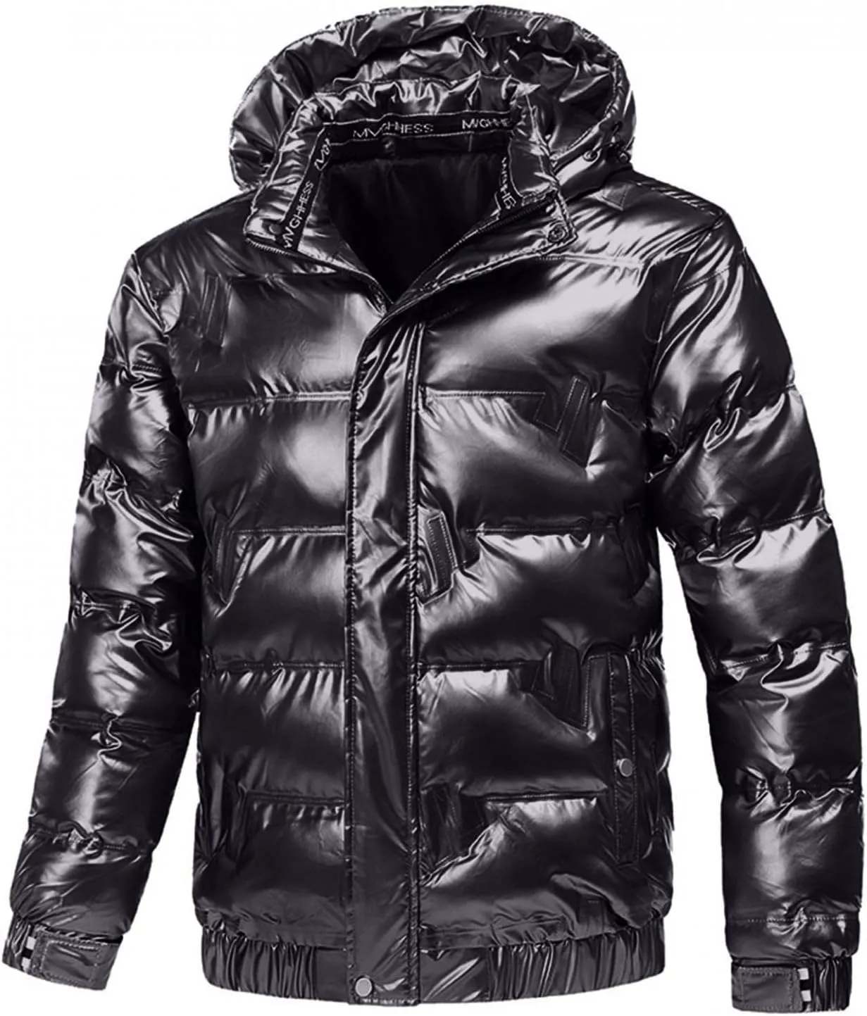 Shiny Down Jackets for Mens Winter Thicken Puffer Jacket Coats with Removable Hood Fashion Parka Coat Outerwear