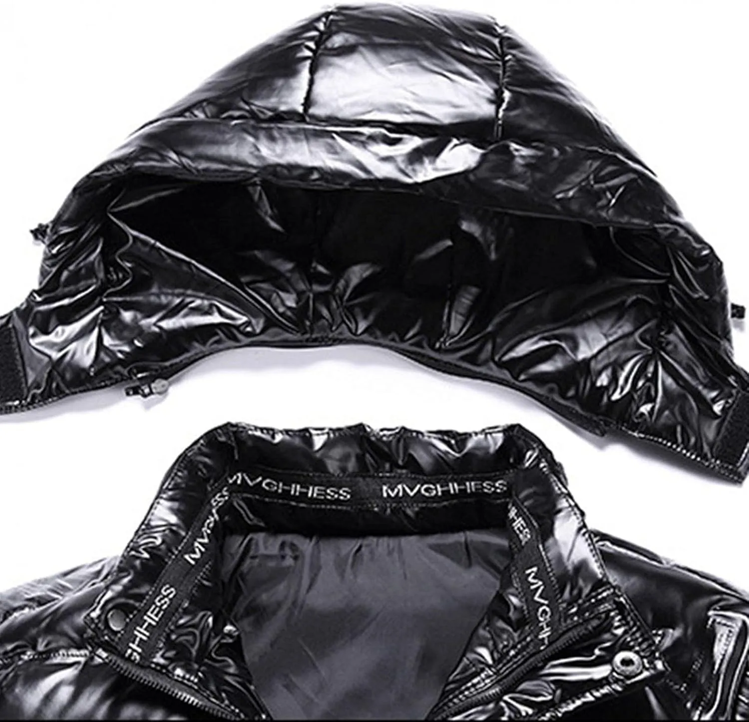 Shiny Down Jackets for Mens Winter Thicken Puffer Jacket Coats with Removable Hood Fashion Parka Coat Outerwear