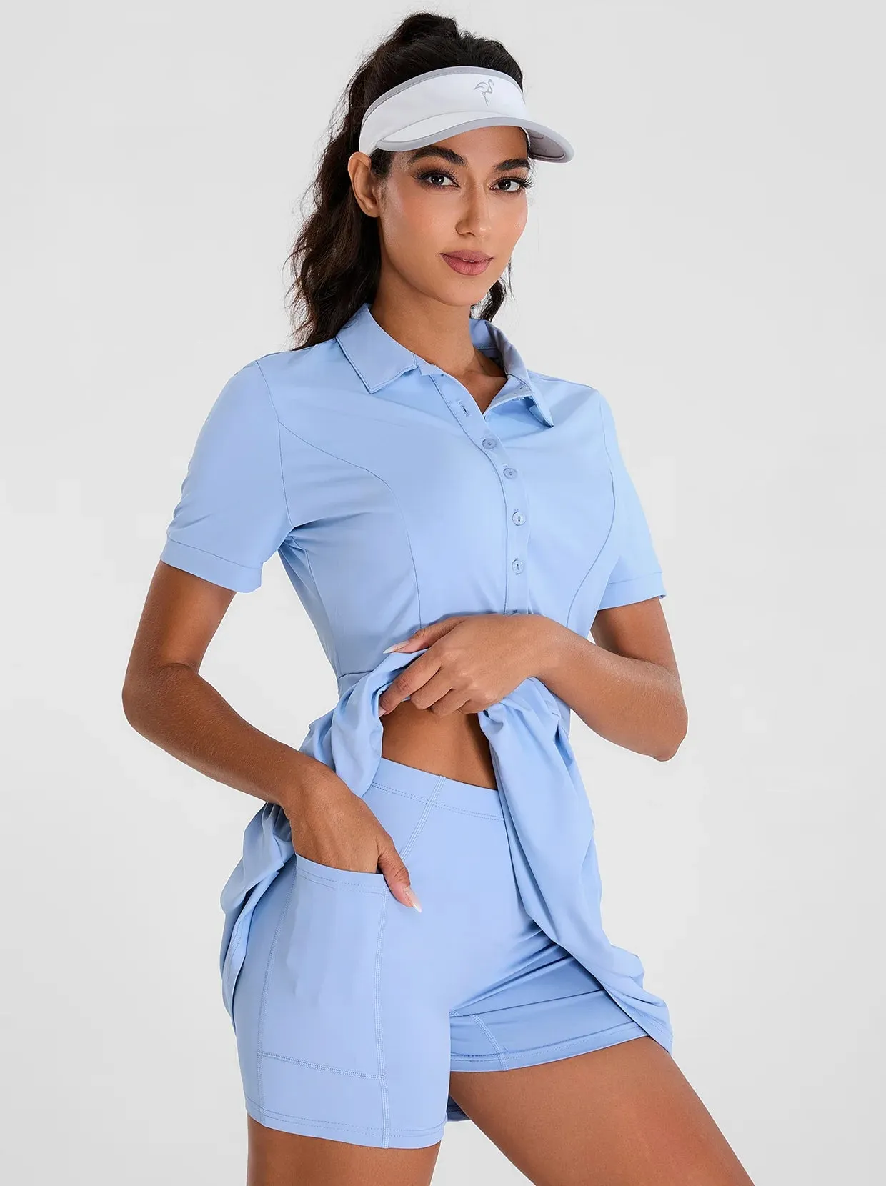 Short-sleeve Athletic Pleated Dresses with Pockets
