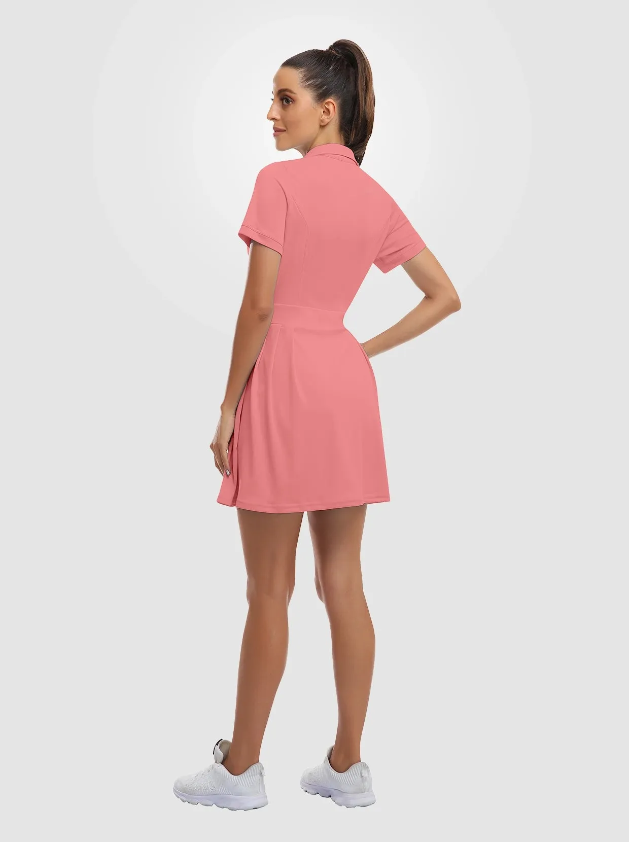 Short-sleeve Athletic Pleated Dresses with Pockets