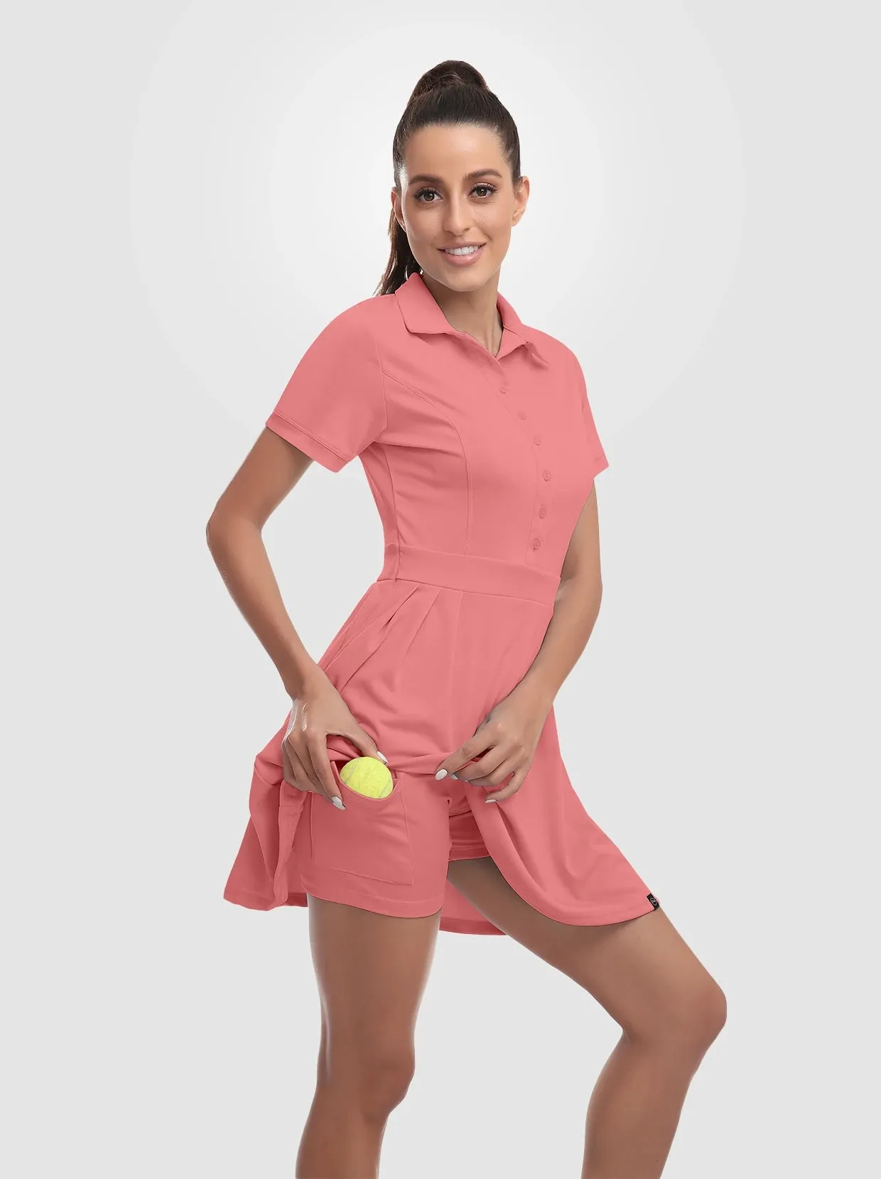 Short-sleeve Athletic Pleated Dresses with Pockets