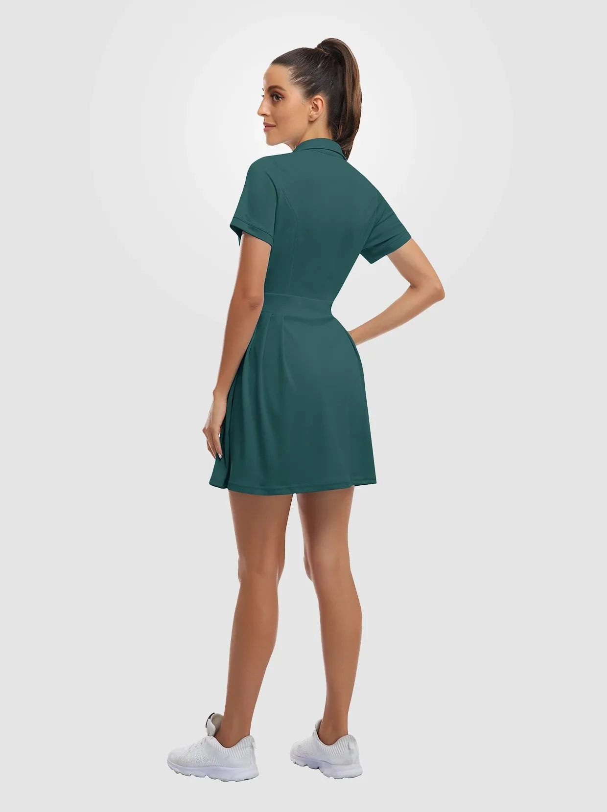 Short-sleeve Athletic Pleated Dresses with Pockets
