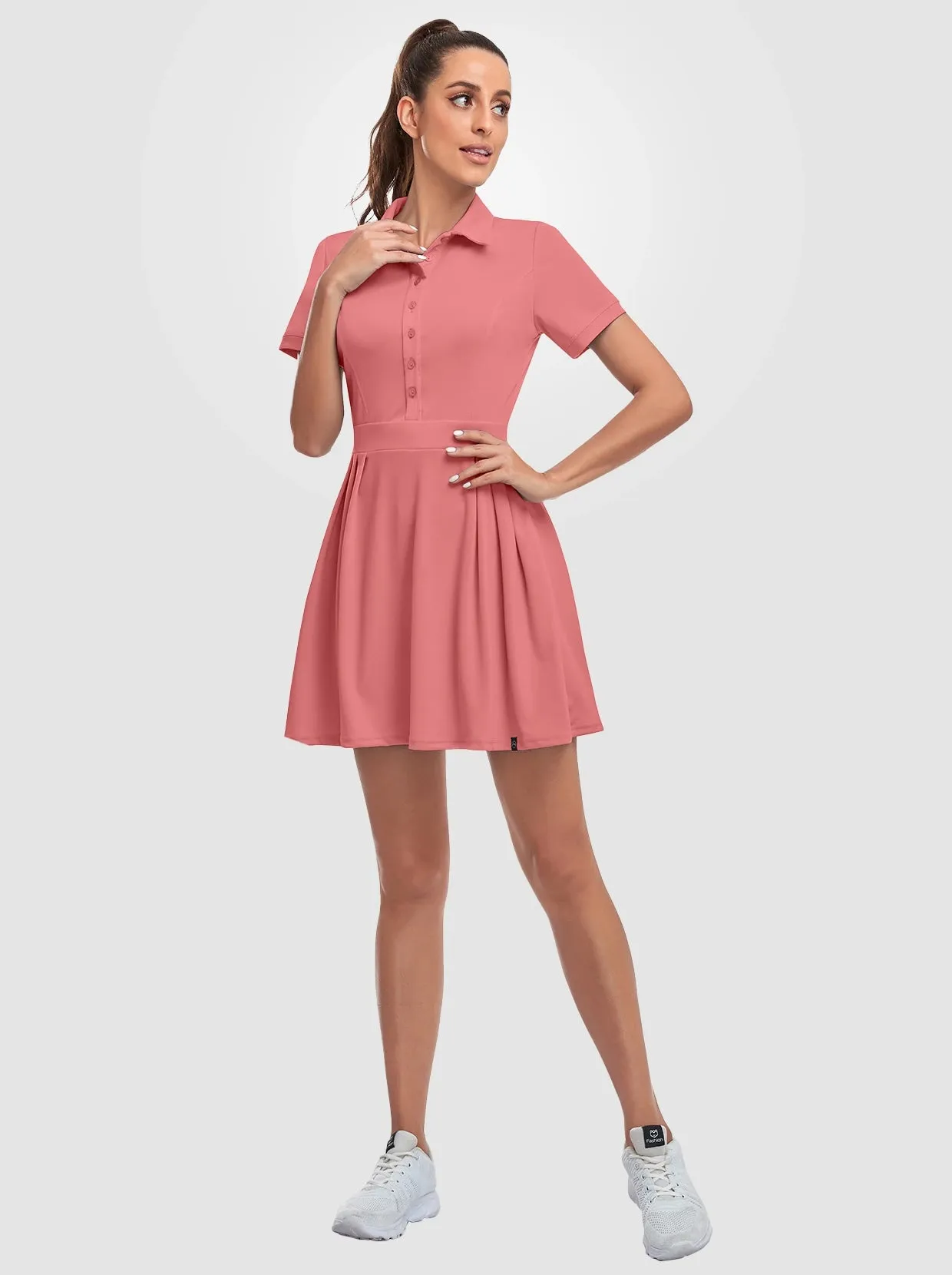 Short-sleeve Athletic Pleated Dresses with Pockets