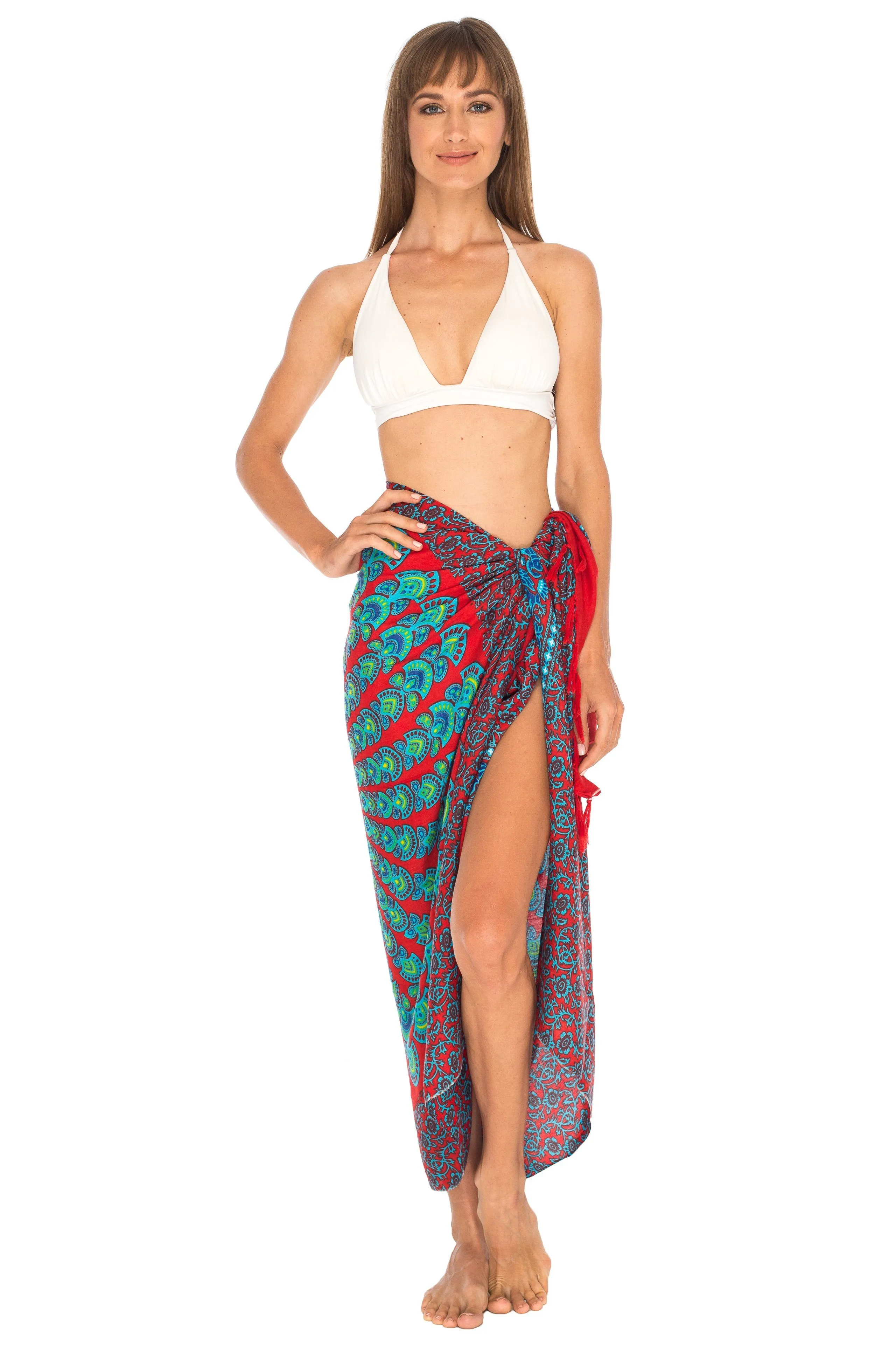 SHU-SHI Women Beach Cover Up Sarong Swimsuit Cover-Up Pareo Coverups Print