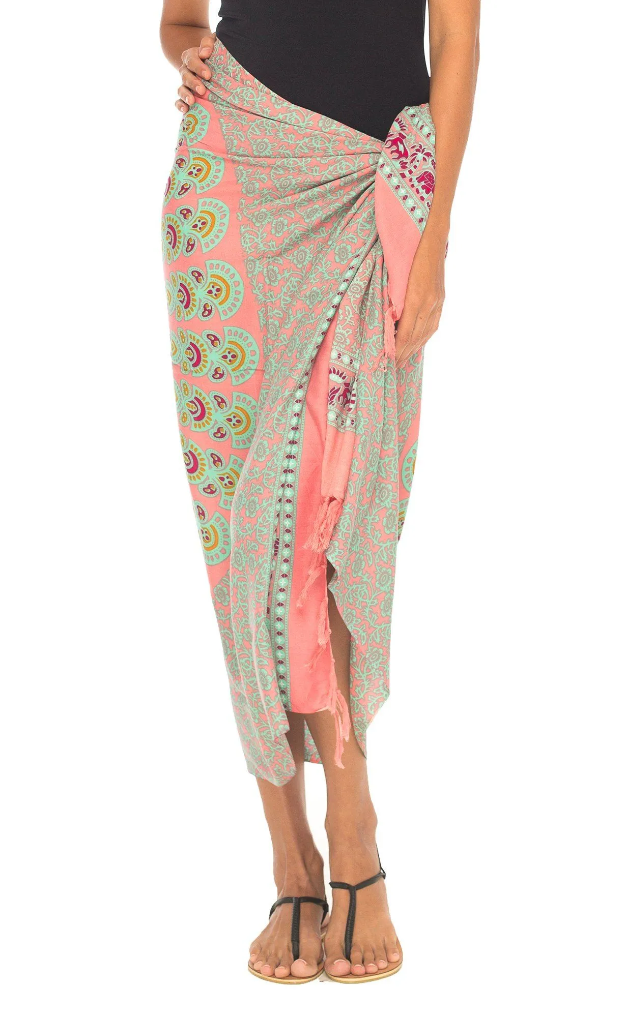 SHU-SHI Women Beach Cover Up Sarong Swimsuit Cover-Up Pareo Coverups Print