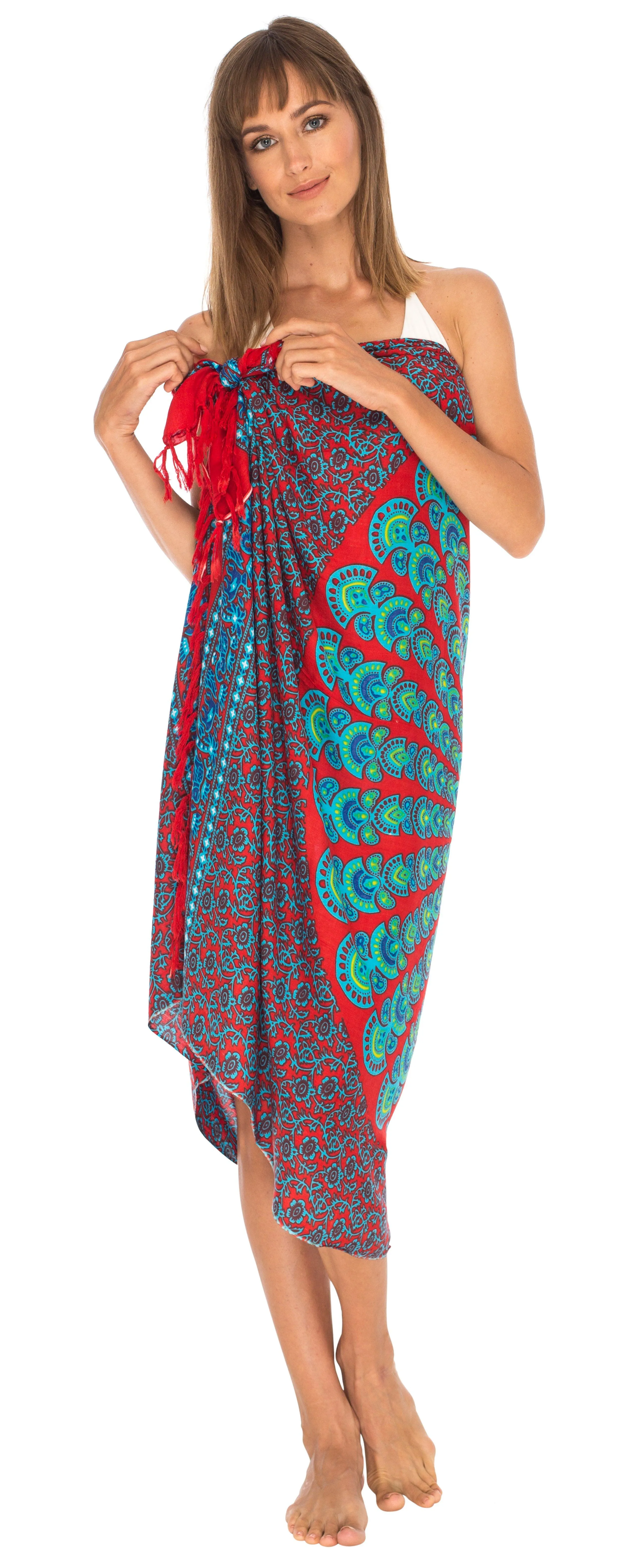 SHU-SHI Women Beach Cover Up Sarong Swimsuit Cover-Up Pareo Coverups Print