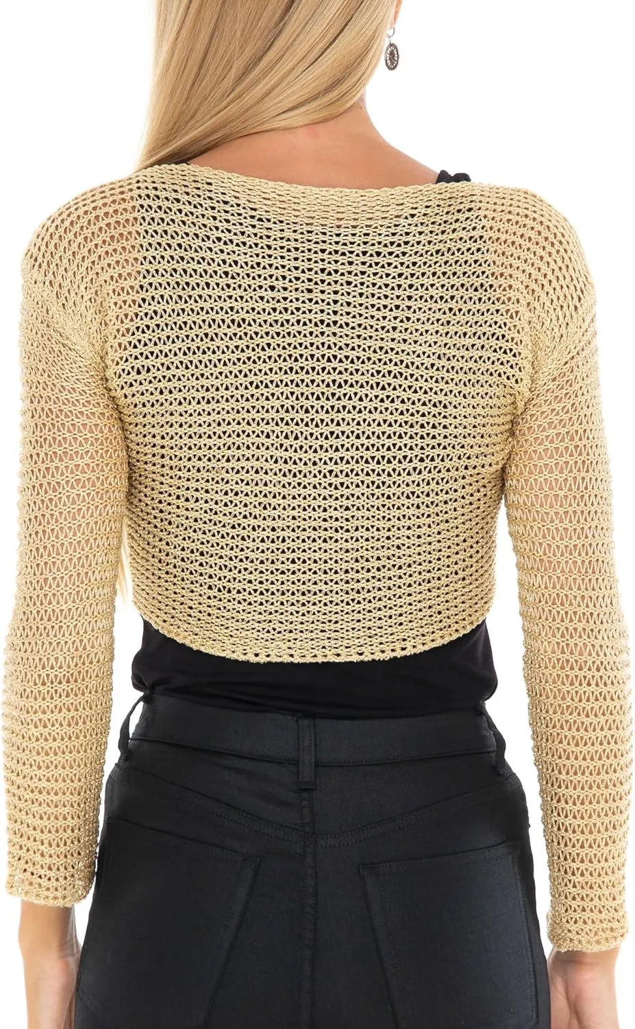 SHU-SHI Womens Cropped Sheer Shrug Tie Top Open Front Cardigan Knit Sweater