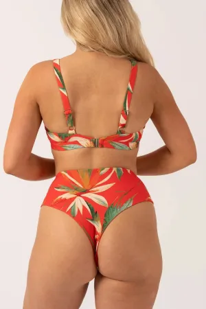Silky Reversible High Waisted Cheeky Cut Bikini Bottom - Flame Tropico