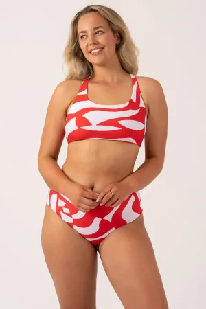 Silky Reversible Tie Back Bikini Top - Red Geo Waves