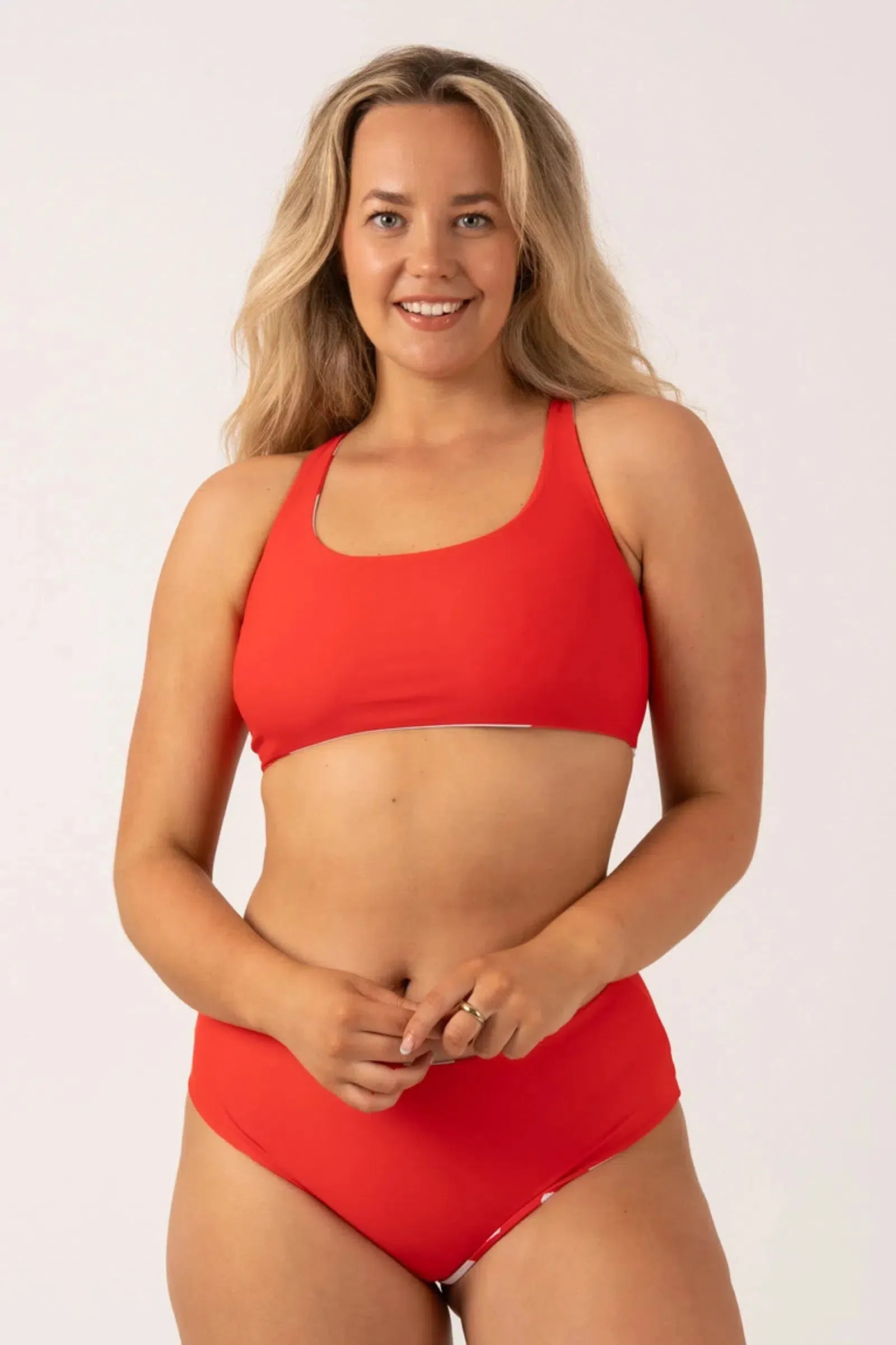 Silky Reversible Tie Back Bikini Top - Red Geo Waves