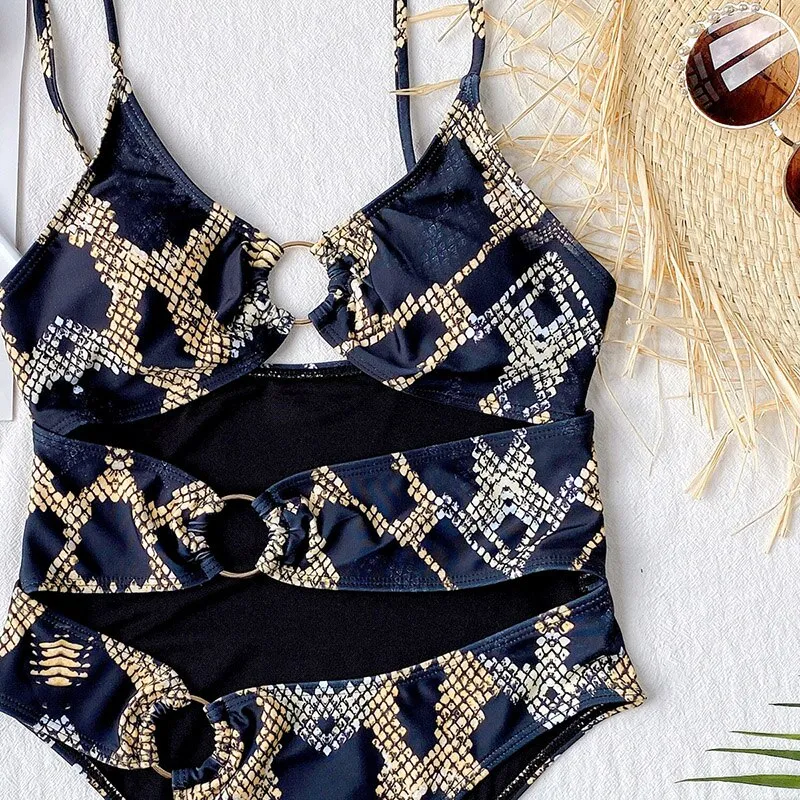 Snake Print One Piece Swimsuit