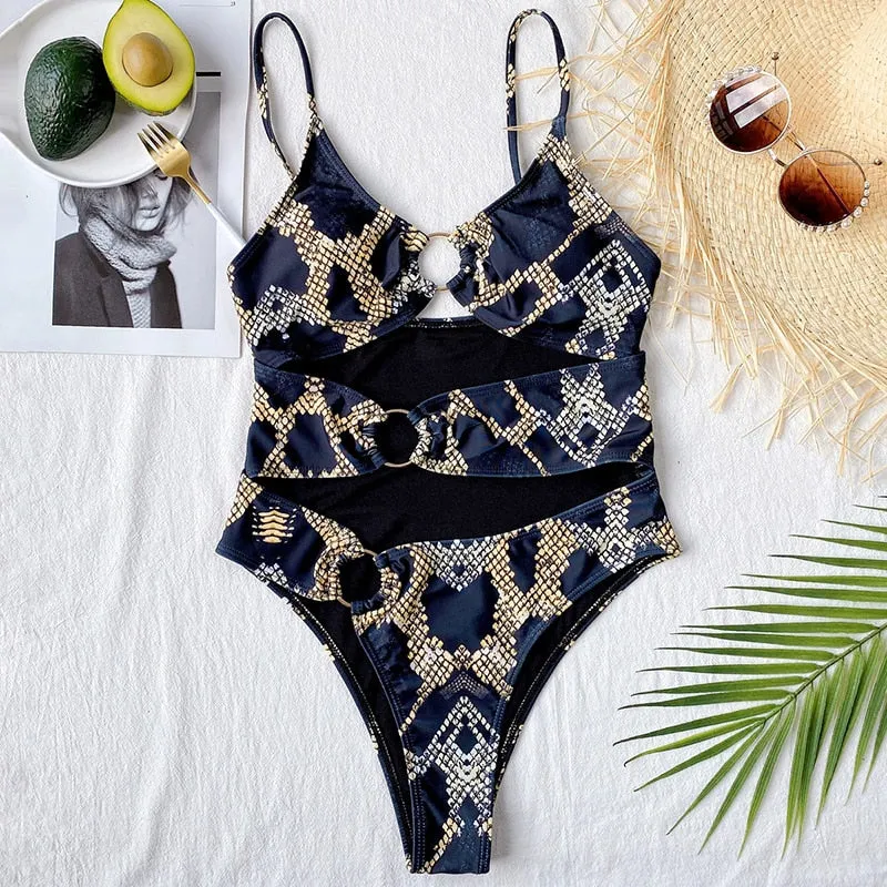 Snake Print One Piece Swimsuit