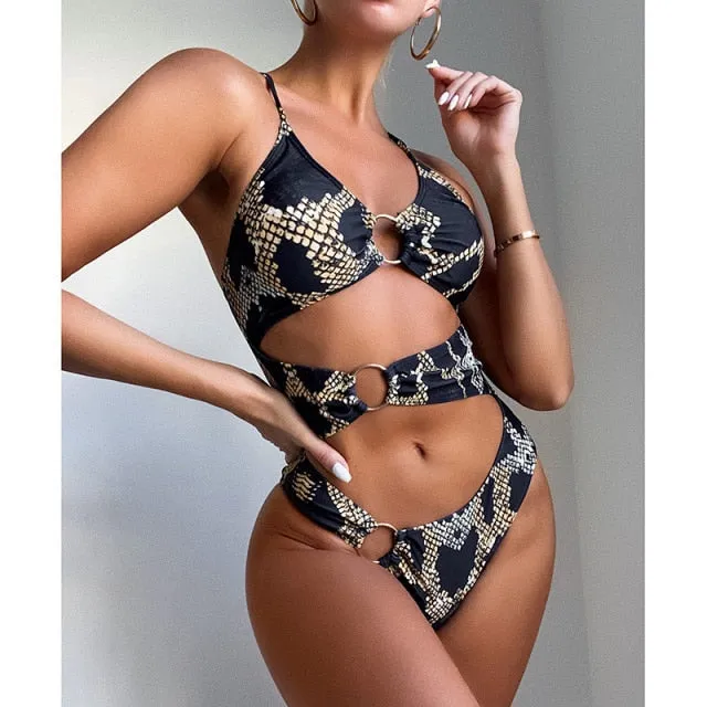 Snake Print One Piece Swimsuit