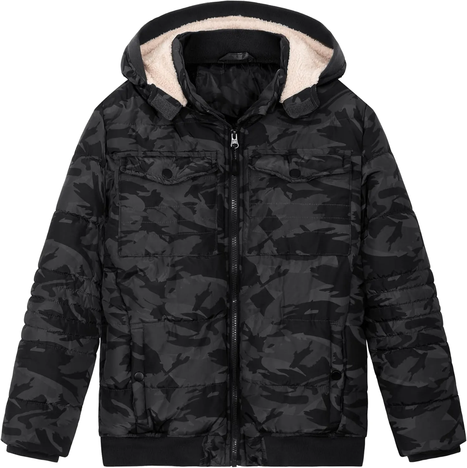 SNOW DREAMS Boys Winter Coat Ski Jacket Puffer Fleece Lined Waterproof Camouflage Warm Hooded Outerwear
