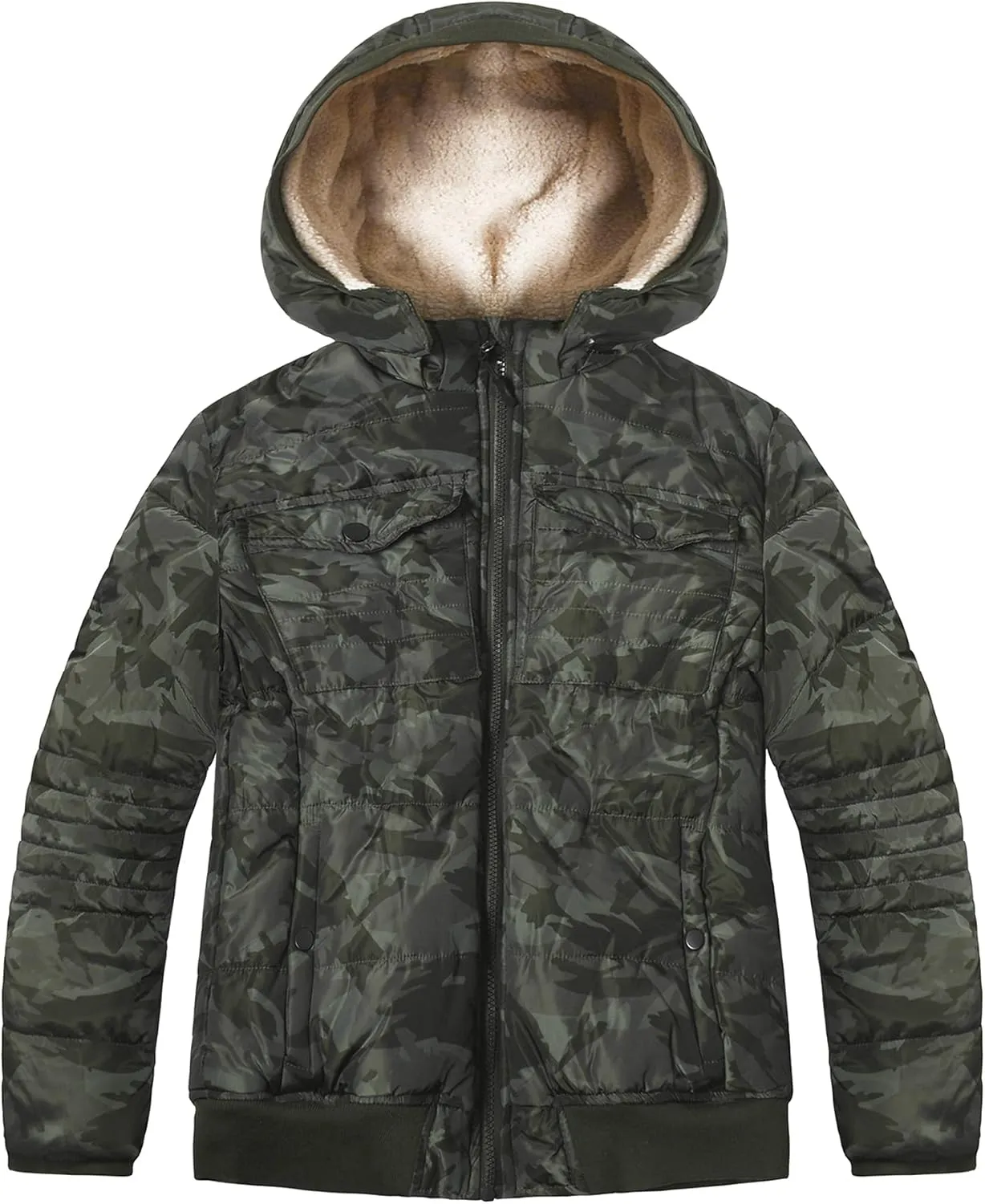 SNOW DREAMS Boys Winter Coat Ski Jacket Puffer Fleece Lined Waterproof Camouflage Warm Hooded Outerwear