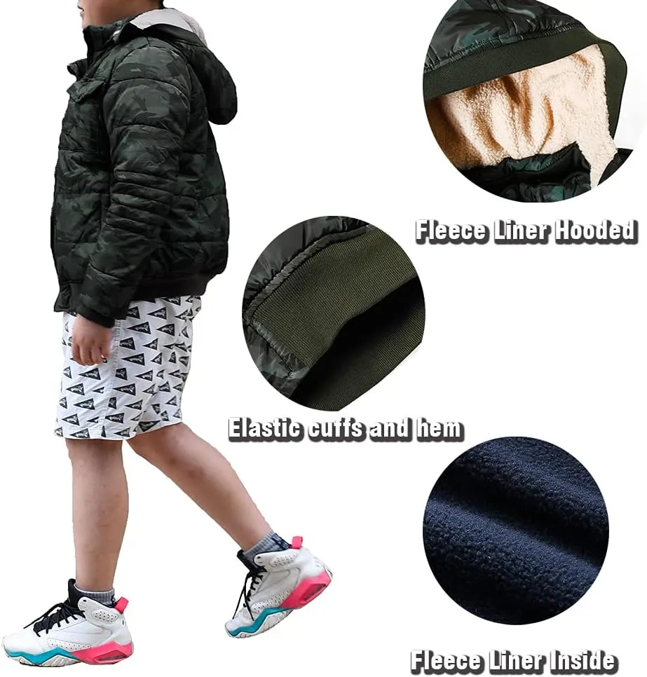 SNOW DREAMS Boys Winter Coat Ski Jacket Puffer Fleece Lined Waterproof Camouflage Warm Hooded Outerwear