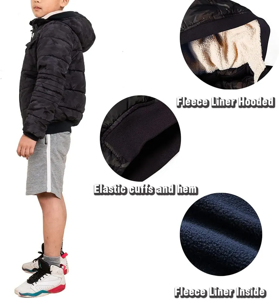 SNOW DREAMS Boys Winter Coat Ski Jacket Puffer Fleece Lined Waterproof Camouflage Warm Hooded Outerwear