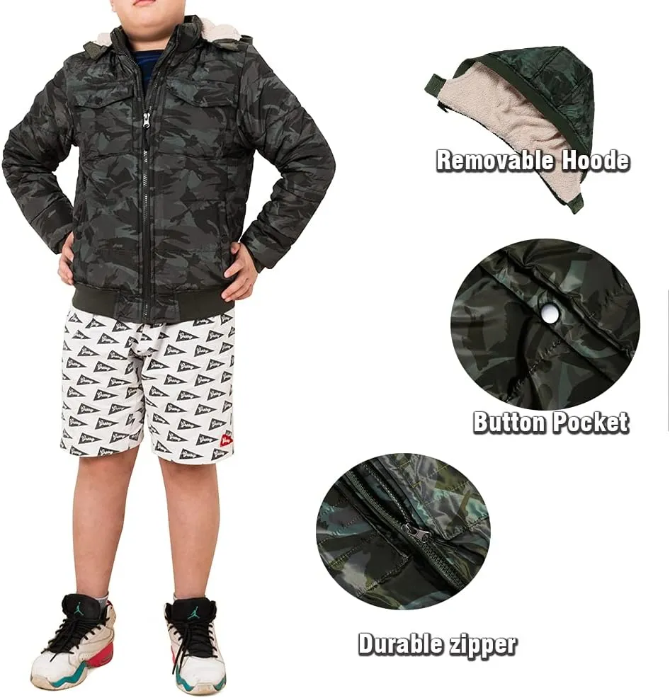 SNOW DREAMS Boys Winter Coat Ski Jacket Puffer Fleece Lined Waterproof Camouflage Warm Hooded Outerwear