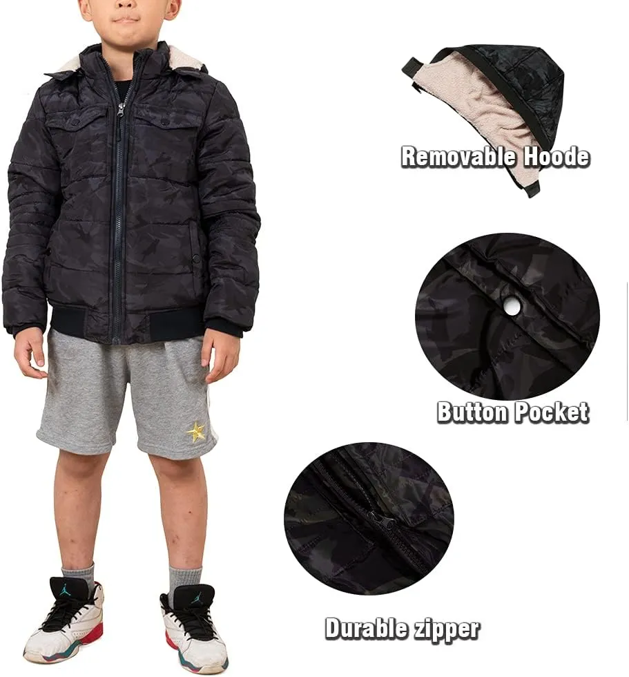 SNOW DREAMS Boys Winter Coat Ski Jacket Puffer Fleece Lined Waterproof Camouflage Warm Hooded Outerwear