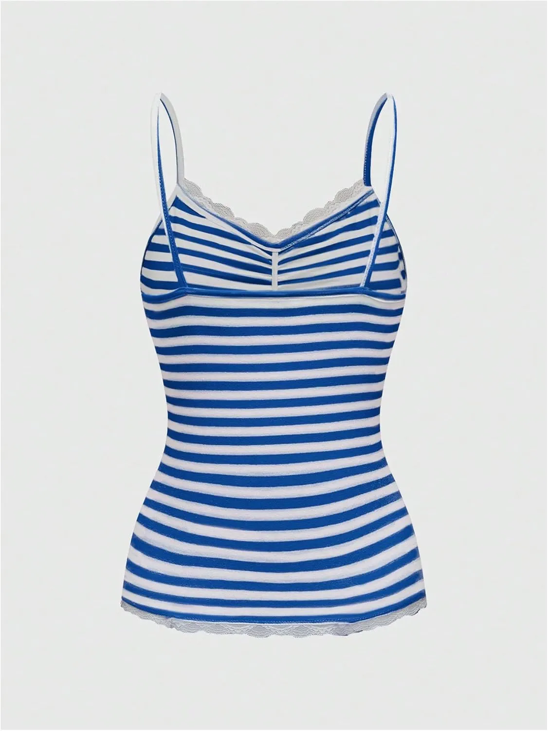 SOLY HUX Women's Y2k Tank Tops Striped Lace Trim Cami Tops Summer V Neck Fitted Camisole Shirts