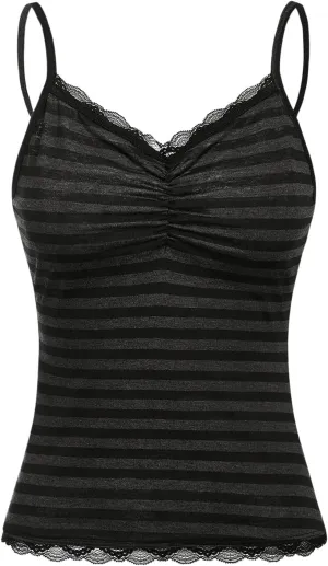 SOLY HUX Women's Y2k Tank Tops Striped Lace Trim Cami Tops Summer V Neck Fitted Camisole Shirts