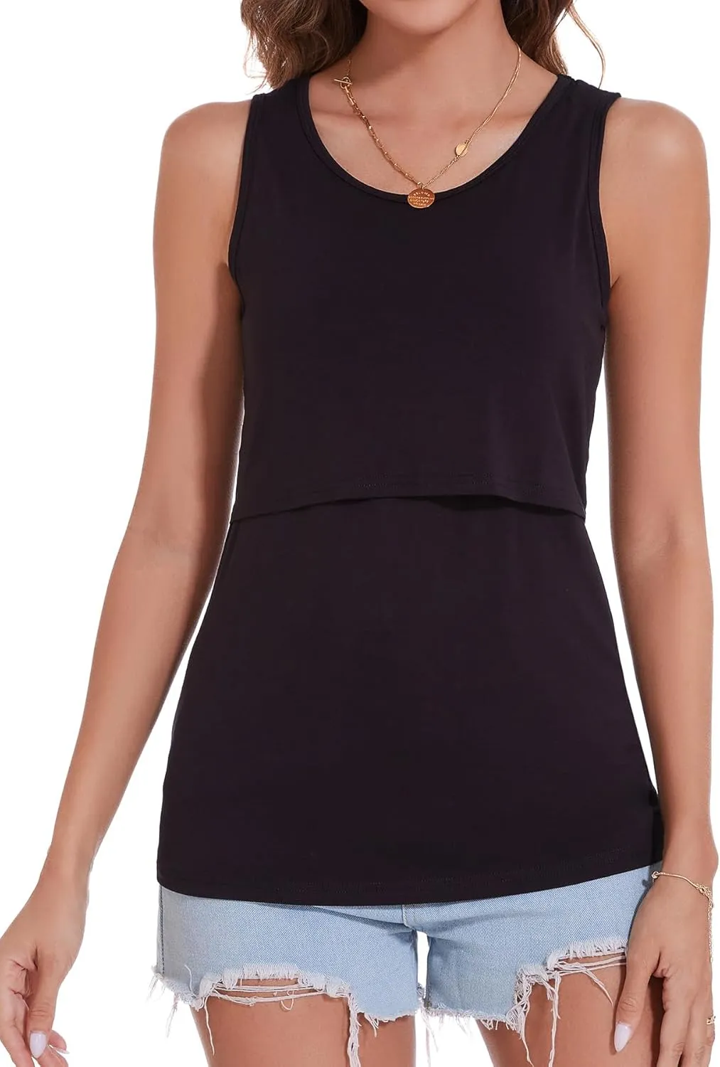 Sosolism 3 Pack Nursing Tank Tops Sleeveless Workout Pumping Shirts Scoop Neck Double Layer Summer Breastfeeding Tops