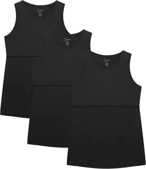 Sosolism 3 Pack Nursing Tank Tops Sleeveless Workout Pumping Shirts Scoop Neck Double Layer Summer Breastfeeding Tops