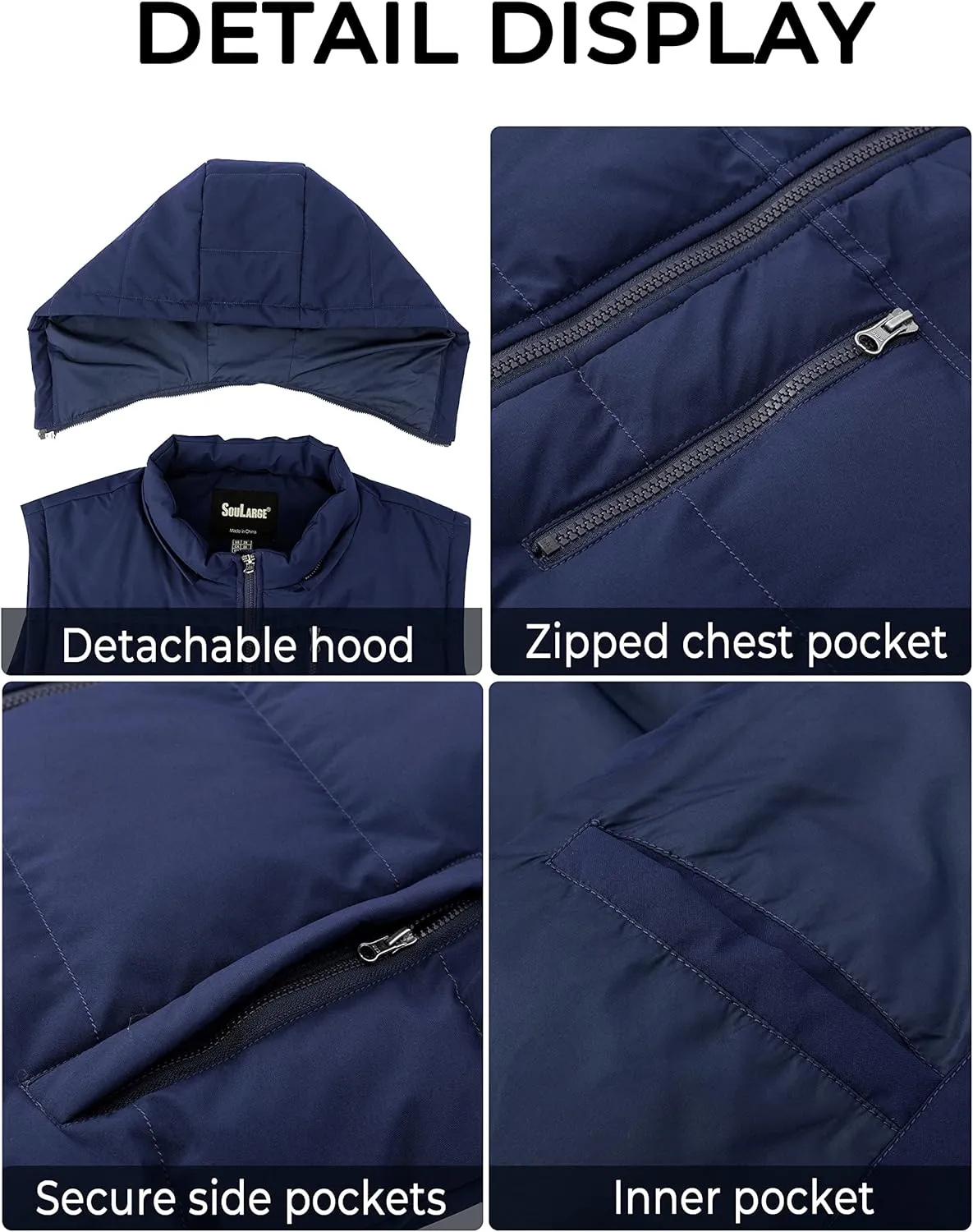 Soularge Men's Big and Tall Winter Warm Thick Utility Puffer Vest Outerwear