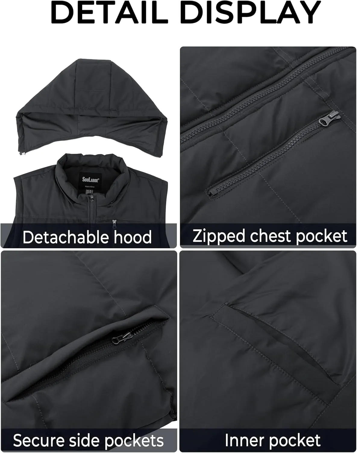 Soularge Men's Big and Tall Winter Warm Thick Utility Puffer Vest Outerwear